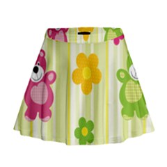 Animals Bear Flower Floral Line Red Green Pink Yellow Sunflower Star Mini Flare Skirt by Mariart