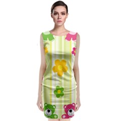 Animals Bear Flower Floral Line Red Green Pink Yellow Sunflower Star Sleeveless Velvet Midi Dress by Mariart