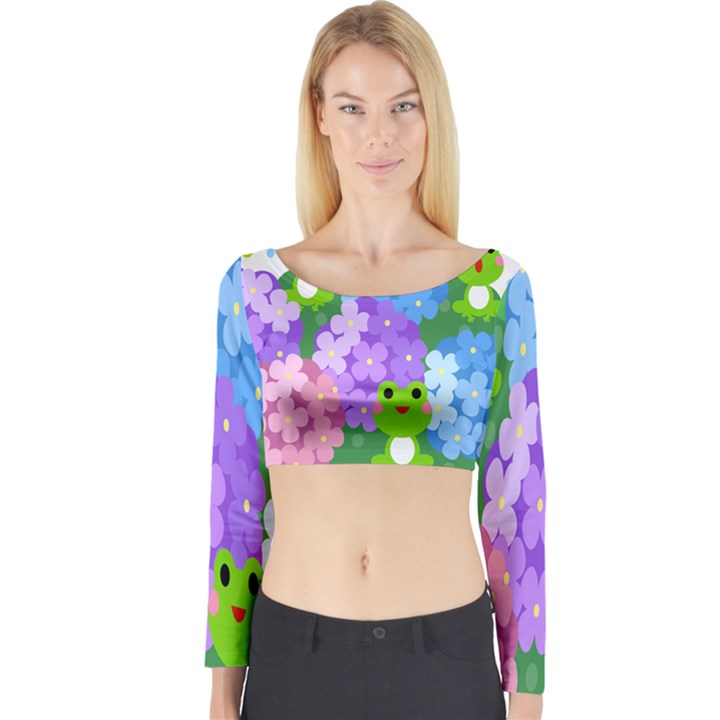 Animals Frog Face Mask Green Flower Floral Star Leaf Music Long Sleeve Crop Top