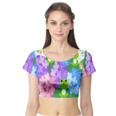 Animals Frog Face Mask Green Flower Floral Star Leaf Music Short Sleeve Crop Top (tight Fit) by Mariart