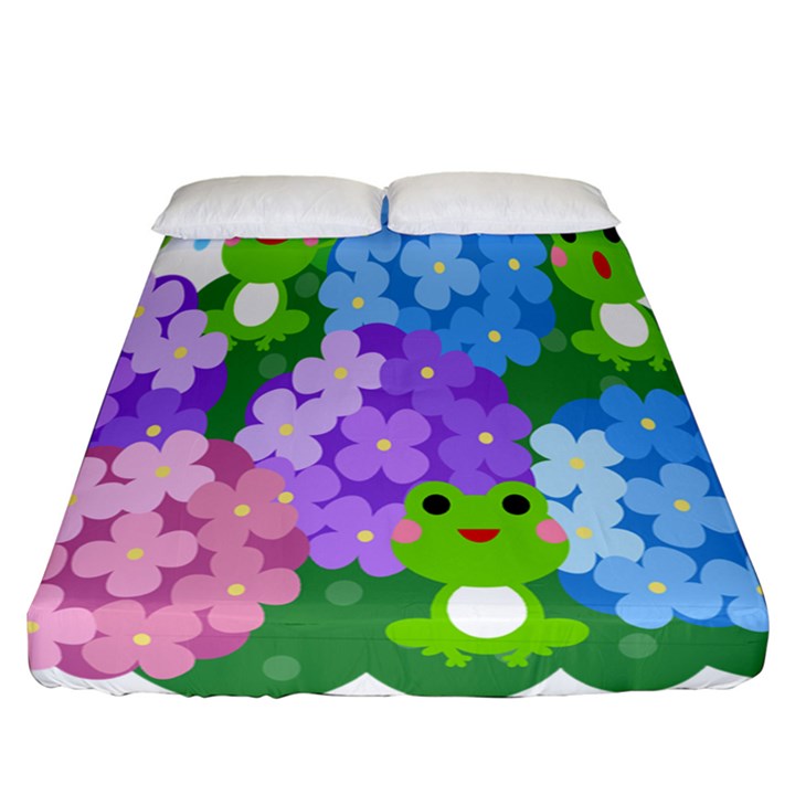 Animals Frog Face Mask Green Flower Floral Star Leaf Music Fitted Sheet (California King Size)