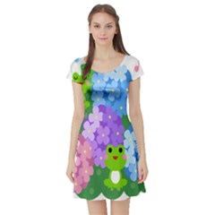 Animals Frog Face Mask Green Flower Floral Star Leaf Music Short Sleeve Skater Dress by Mariart