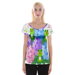 Animals Frog Face Mask Green Flower Floral Star Leaf Music Women s Cap Sleeve Top by Mariart