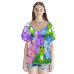 Animals Frog Face Mask Green Flower Floral Star Leaf Music Flutter Sleeve Top by Mariart