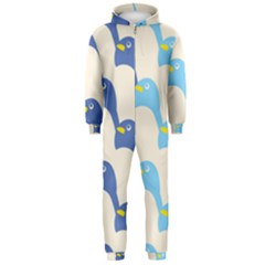 Animals Penguin Ice Blue White Cool Bird Hooded Jumpsuit (men)  by Mariart