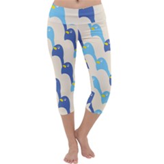 Animals Penguin Ice Blue White Cool Bird Capri Yoga Leggings by Mariart