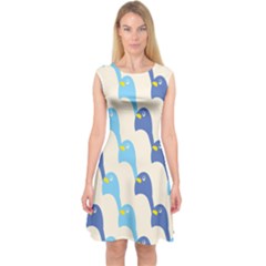 Animals Penguin Ice Blue White Cool Bird Capsleeve Midi Dress by Mariart