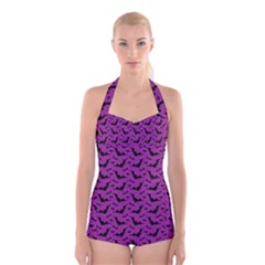 Animals Bad Black Purple Fly Boyleg Halter Swimsuit  by Mariart