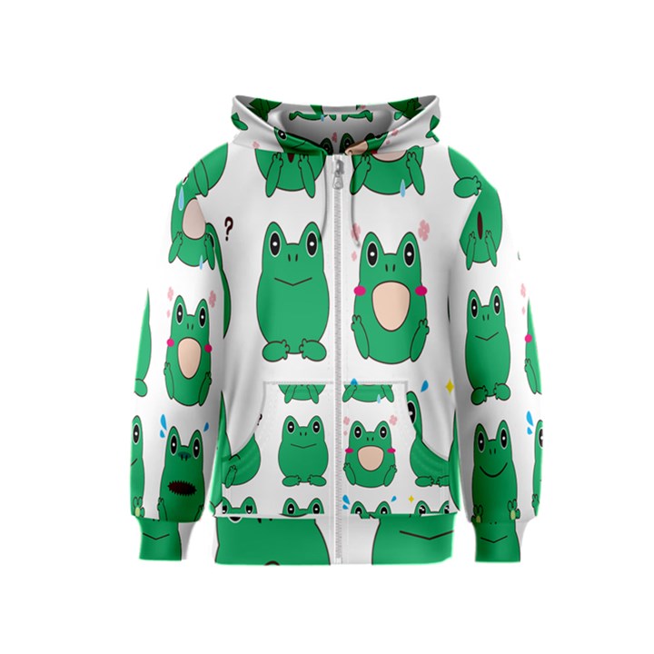 Animals Frog Green Face Mask Smile Cry Cute Kids  Zipper Hoodie