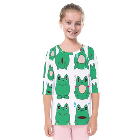 Animals Frog Green Face Mask Smile Cry Cute Kids  Quarter Sleeve Raglan Tee by Mariart