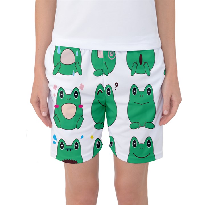 Animals Frog Green Face Mask Smile Cry Cute Women s Basketball Shorts