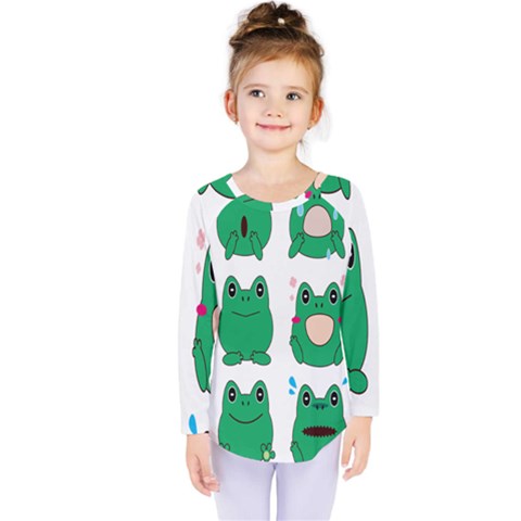 Animals Frog Green Face Mask Smile Cry Cute Kids  Long Sleeve Tee by Mariart