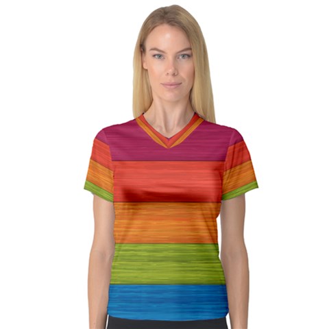 Wooden Plate Color Purple Red Orange Green Blue Women s V-neck Sport Mesh Tee by Mariart