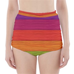 Wooden Plate Color Purple Red Orange Green Blue High-waisted Bikini Bottoms by Mariart