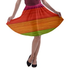 Wooden Plate Color Purple Red Orange Green Blue A-line Skater Skirt