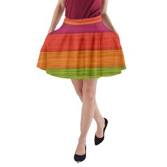 Wooden Plate Color Purple Red Orange Green Blue A-line Pocket Skirt