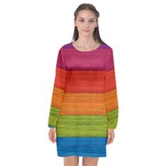 Wooden Plate Color Purple Red Orange Green Blue Long Sleeve Chiffon Shift Dress 