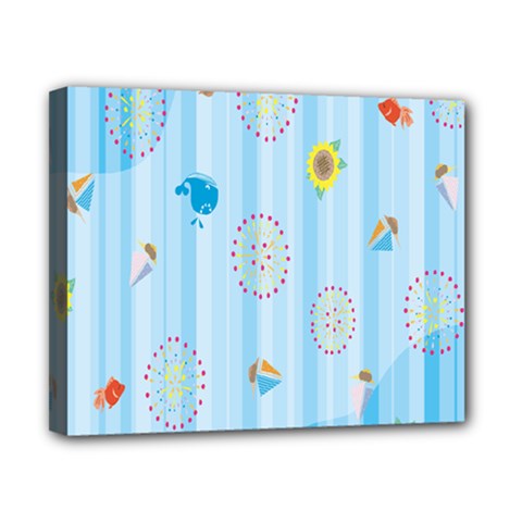 Animals Whale Sunflower Ship Flower Floral Sea Beach Blue Fish Canvas 10  X 8  by Mariart