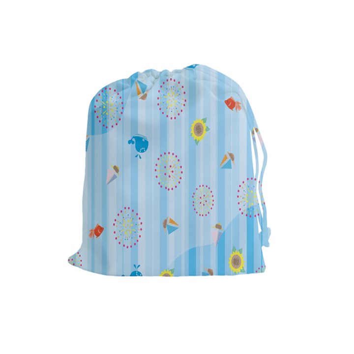 Animals Whale Sunflower Ship Flower Floral Sea Beach Blue Fish Drawstring Pouches (Large) 