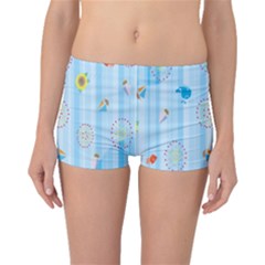 Animals Whale Sunflower Ship Flower Floral Sea Beach Blue Fish Boyleg Bikini Bottoms by Mariart