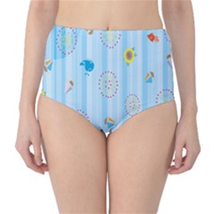 Animals Whale Sunflower Ship Flower Floral Sea Beach Blue Fish High-waist Bikini Bottoms by Mariart