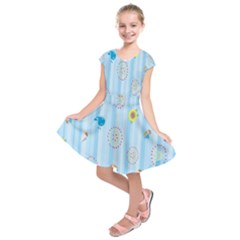 Animals Whale Sunflower Ship Flower Floral Sea Beach Blue Fish Kids  Short Sleeve Dress by Mariart