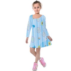 Animals Whale Sunflower Ship Flower Floral Sea Beach Blue Fish Kids  Long Sleeve Velvet Dress by Mariart