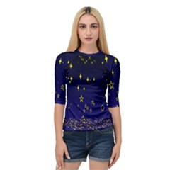 Blue Star Space Galaxy Light Night Quarter Sleeve Tee