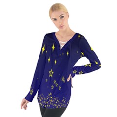 Blue Star Space Galaxy Light Night Women s Tie Up Tee by Mariart