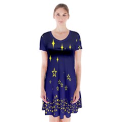 Blue Star Space Galaxy Light Night Short Sleeve V-neck Flare Dress by Mariart