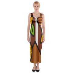 Chocolate Lime Brown Circle Line Plaid Polka Dot Orange Green White Fitted Maxi Dress by Mariart