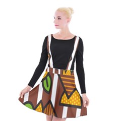 Chocolate Lime Brown Circle Line Plaid Polka Dot Orange Green White Suspender Skater Skirt