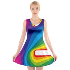 Circle Rainbow Color Hole Rasta Waves V-neck Sleeveless Skater Dress by Mariart