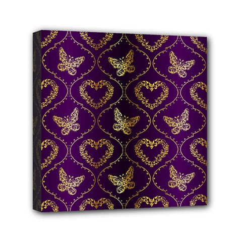 Flower Butterfly Gold Purple Heart Love Mini Canvas 6  X 6  by Mariart