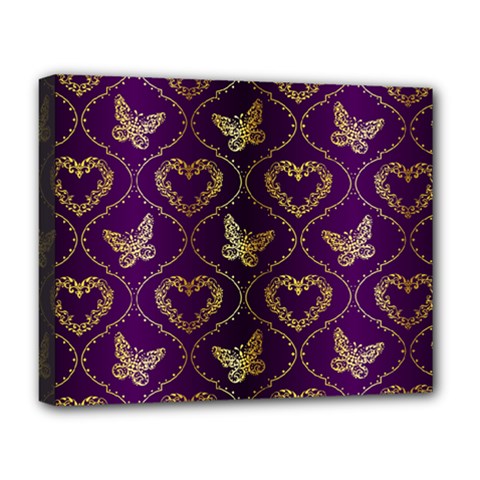 Flower Butterfly Gold Purple Heart Love Deluxe Canvas 20  X 16   by Mariart