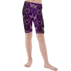 Flower Butterfly Gold Purple Heart Love Kids  Mid Length Swim Shorts by Mariart