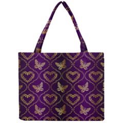 Flower Butterfly Gold Purple Heart Love Mini Tote Bag by Mariart