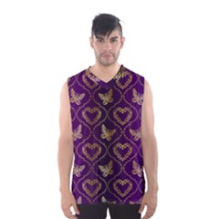 Flower Butterfly Gold Purple Heart Love Men s Basketball Tank Top by Mariart