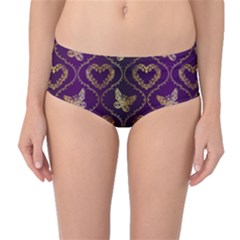 Flower Butterfly Gold Purple Heart Love Mid-waist Bikini Bottoms by Mariart