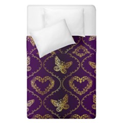 Flower Butterfly Gold Purple Heart Love Duvet Cover Double Side (single Size) by Mariart