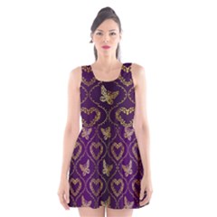 Flower Butterfly Gold Purple Heart Love Scoop Neck Skater Dress by Mariart