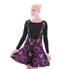 Flower Butterfly Gold Purple Heart Love Suspender Skater Skirt