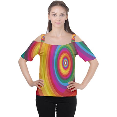 Circle Rainbow Color Hole Rasta Women s Cutout Shoulder Tee by Mariart