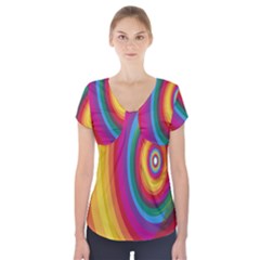 Circle Rainbow Color Hole Rasta Short Sleeve Front Detail Top by Mariart