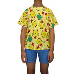 Animals Yellow Chicken Chicks Worm Green Kids  Short Sleeve Swimwear by Mariart