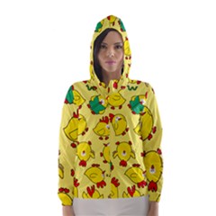 Animals Yellow Chicken Chicks Worm Green Hooded Wind Breaker (women) by Mariart