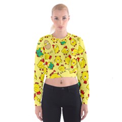 Animals Yellow Chicken Chicks Worm Green Cropped Sweatshirt by Mariart