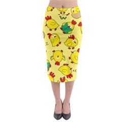 Animals Yellow Chicken Chicks Worm Green Midi Pencil Skirt