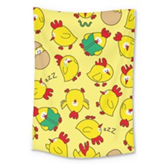 Animals Yellow Chicken Chicks Worm Green Large Tapestry by Mariart