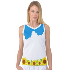 Cloud Blue Sky Sunflower Yellow Green White Women s Basketball Tank Top by Mariart